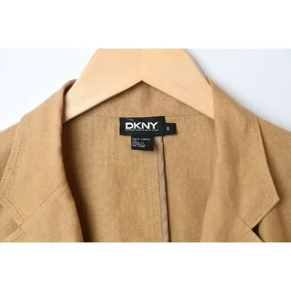Vintage DKNY Women’s Camel 100% Linen Blazer Jacket Size 8 - Picture 3 of 16